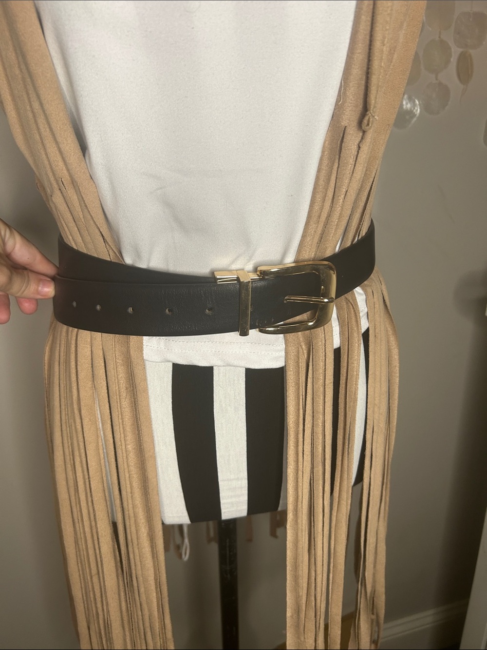 Vince Camuto Black Leather Belt with Gold Buckle